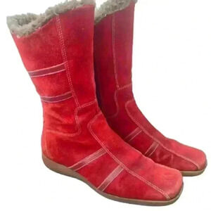 AQUATALIA ORANGE SUEDE WINTER BOOTS MADE IN ITALY SQUARE TOE WEDGE SIZE 8